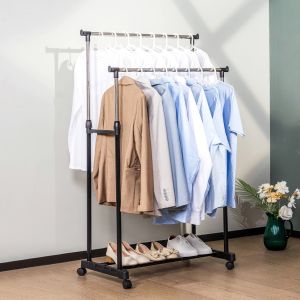 Thejoyful ราวแขวนผ้าปรับระดับได้ ราวตากผ้า ราวแขวนเสื้อผ้า ราวตากผ้ามีล้อ ราวตากผ้าสแตนเลส ปรับระดับได้ มีล้อ เเข็งเเรง