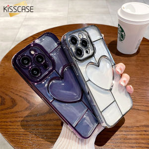 KISSCASE Electroplating Clear Love Heart Case For iPhone15ProMax Mobile Phone Case Protective Silicone All-Inclusive INS Fashion Air Cushion Love Pattern 3D Transparent Case For Apple15 Pro Max 14 Plus 13 12 11 Back Cover
