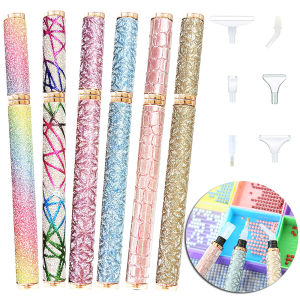 Shiny DIY Diamond Painting Pen 5D Diamond Painting Tools Point Drill Pen With Multifunctional 6pcs Pen Tips for Art Crafts