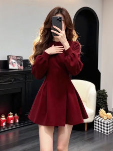 XUECAIQI | Elegant French Style Long Sleeve Red Dress