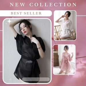 Violet Lingerie Wanita Bahan Lace Baju Tidur Transparan Berkerah Import 1234