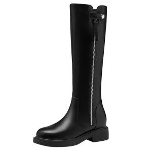 Josiny | White Mid-Calf Zippers Thick-Sole Height-Boosting Boots