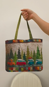 BIMI Vintage Women Quilted Tote Bag Lightweight 2D Realistic Patterns Travel Handbag Trendy Fashion Cotton Canvas Shoulder Bag Lady Girl