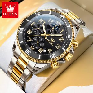 OLEVS Mens Watch Original Waterproof 2024 New Digital Moon Phase Dial Multifunctional Chronograph Luxury Stainless Steel Luminous Calendar