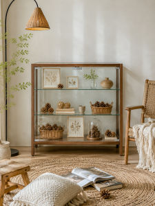 DMX | Vintage Style Dustproof Glass & Wood Frame Display Cabinet