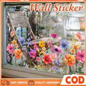 Double Side Colorful Flower Butterfly Glass Electrostatic Sticker Visible Window Wall Stickers Decor