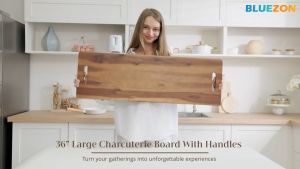 Khay gỗ loại to BLUEZON có tay cầm mâm gỗ chữ nhật decor trang trí bàn tiệc