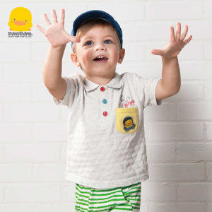 เสื้อยืดคอโปโลผ้าฝ้ายแขนสั้นสำหรับเด็กชาย สีเหลือง ทรงปกติ ระบายอากาศได้ดี ฤดูร้อน 2024 เสื้อผ้าเด็ก PIYOPIYO