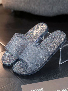 Crystal Plastic Slippers Womens Summer Indoor Bathroom Outdoor Beach Casual Slip-On Shoes Soft Bottom Anti-Wear Elegant