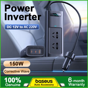 Baseus 150W Biến Tần Trong Xe Bộ Nguồn Điện Trạm Điện Xe Sạc Nhanh 4 Cổng Đầu Ra USB Loại C AC Xe Nhẹ Hơn Phụ Kiện Xe Hơi Hiển Thị Kỹ Thuật Số Phổ Biến Cho Các Mẫu Xe 12V
