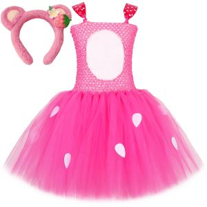 Hot Pink Strawberry Bear Tutu Dress Girls Lotso Bear Costume Toddler Girl Birthday Party Princess Dress Kids Halloween Costumes