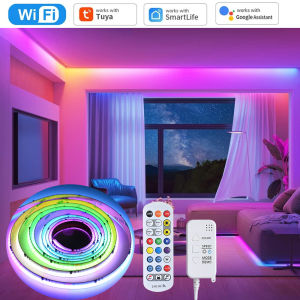 Tuya WiFi COB RGBIC LED Strip Music Sync 12V 5m 10m Dream Color Running Water Party Light RF Remote Control Fr Alexa Google Home