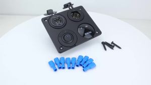 Four in One Panel 12V/24V 3.1A Dual USB Power Adapter with LED Voltmeter and Rocker Switch Suitable for Marine RV Trucks