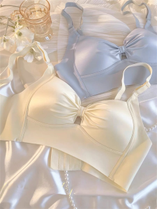 ไม่มีรอยต่อบาง ฤดูร้อน Bra สําหรับผู้หญิงไม่มีแหวนเหล็ก Anti-sagging < Ne3> ชุดชั้นในไร้สายผ้าไนลอน 3/4 ถ้วยที่ถอดออกได้ สายคล้อง