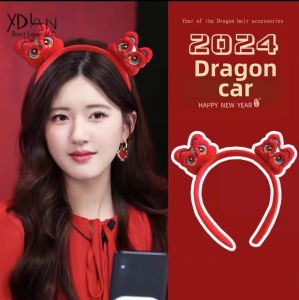 Red Plush New Year Hairband Girls Lion Wake up Headwear Festive Hair Clip Children Girls Cute Soft Fabric Hair Accessories