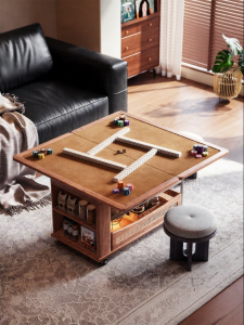 Hand-operated Mahjong Table Foldable Mini Solid Wood Home Use Moveable Side Table