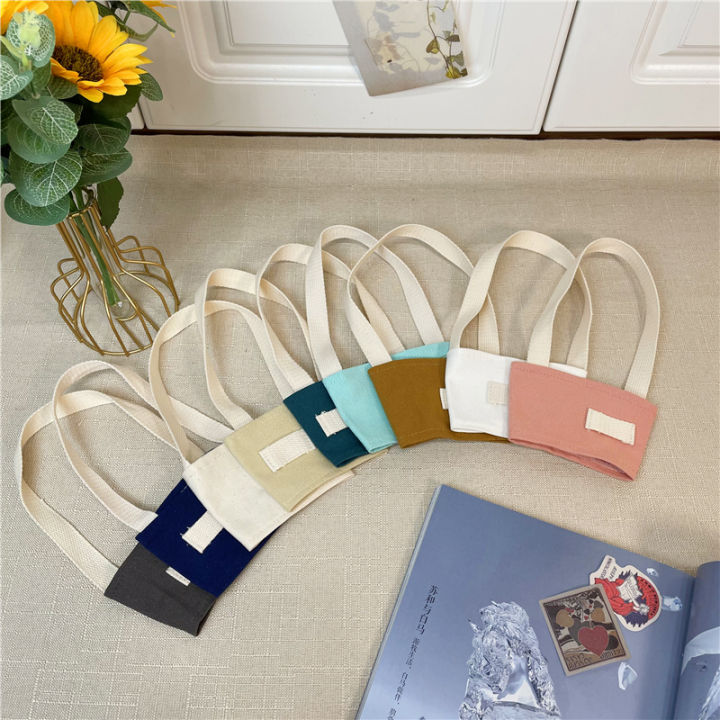 Simple Beverage Canvas Tote Cup Holder Eco-friendly Hand-held Cup Cover Cute Logo Design for Everyone by Xiaotaoqi Aibao