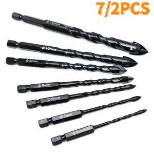 7/2PCS Cross Hex Tile Drill Bits Glass Drill Bit Ceramic Concrete Hole Opener Alloy With 4 Cutting Edges 3-12mm Drill Bit Set