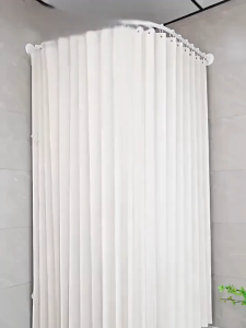 Foldable Shower Curtain L Shaped Corner Shower Curtain with No punching Stainless Steel Telescopic Curved Rod