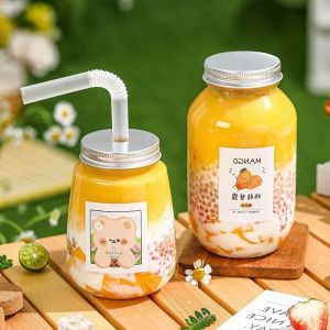 Specialized Milk Tea Shop Lychee Milk Tea Essence Transparent Cup with Lid Plastic Pet Fruit Beverage Kitchen Cooking Utensils
