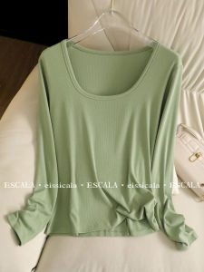 Long Sleeve Silk T-Shirt Anti-Wrinkle No-Iron Square Collar Spring Base Shirt Slim Fit Top Containing  Silk Mask