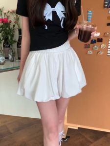 📌Lan กางเกงขาสั้นดอกตูมสไตล์เกาหลีปุยกางเกงขาสั้นอเนกประสงค์ผู้หญิงกางเกงขาสั้นเอวสูงขากว้างกางเกงขาสั้นลำลอง