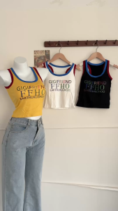 Fashion Letter-printed Padded Top Womens Fashion Color-blocked Sleeveless Camisole Top Basic Regula