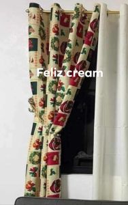 New design 3in1 ring curtain Christmas feliz cretona cotton fabric window
