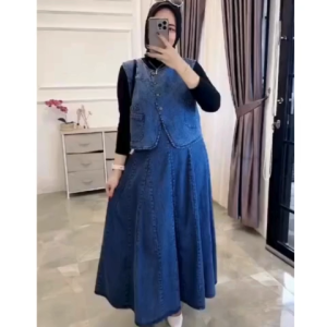 BG One Set Baju Lesti Setelan Rok rompiJeans Wanita Dewasa Terbaru 2025 Remaja Premium Kekinian OOTD Korean Style Elegan