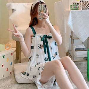 Áo Ngủ Cotton Nguyên Chất Mùa Hè Cho Nữ Áo Sơ Mi Cotton Nguyên Chất Dáng Rộng Tay Không Dây Họa Tiết Hoạt Hình Cỡ Lớn Mặc Nhà