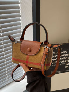 Fashionable Mini Square Canvas Shoulder Bag Womens Crossbody Retro Plaid Dumpling Bag Soft PU Leather Strap Daily Use