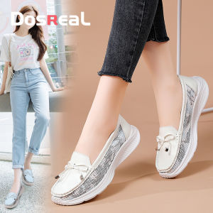 DOSREAL Flat Shoes for Woman Loafers New Korean Style Leather Slip On Women Boat Shoes Large Size 35-42 Nursing Shoes Easy Soft Shoes for Ladies