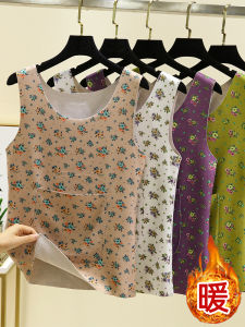 Thickened Fleece Warm Floral Print Vest Womens Sleeveless Top Inner Wear Solid Color Base Shirt Double-sided Design July Deer