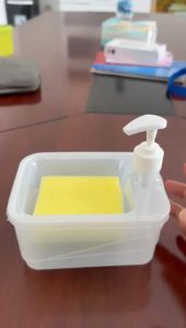 Dispenser Sabun Cuci Piring Tempat Sabun Cuci Piring Bentuk Kotak 650Ml Wadah Botol Kotak Sabun Cair Piring Free Spons