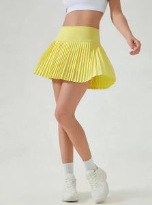 High Waist Tennis Skirt Pleated Sports Skort With Pockets Built-in Shorts Anti Squat Fitness Golf Running Skirt