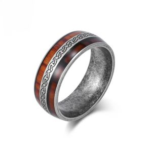 Kemstone Celtic Knot Stainless Steel Ring with Wood Grain Inlay – Vintage Style Band