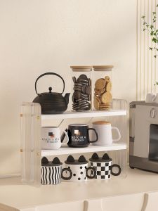 ชั้นวางแก้วอะคริลิกสำหรับใช้ในบ้าน ชั้นวางของหลายชั้นหรูหรา สำหรับวางของในโต๊ะทำงาน ชั้นวางของสำหรับเครื่องดื่มชา ชั้นวางแก้วน้ำ