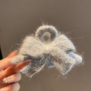 Autumn and Winter Wool Bow Claw Clip Female Fancy Back Head Updo Large Shark Clip Temperamental Minority Hair Accessories