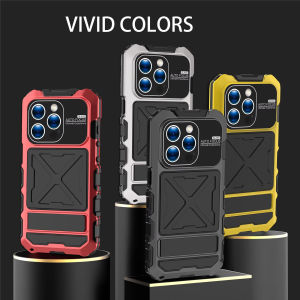 Heavy Duty Metal Phone Case For iPhone 16 15 Pro Max 14 Plus IP54 Life Waterproof Rugged Shockproof Cover Stand Screen Protector
