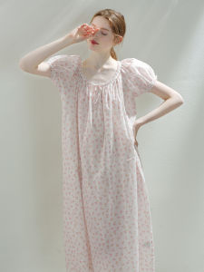 XEXZ | Pure Cotton Lace Sleepwear Womens Summer New Style Combed Floral Print Long Dress Nightgown Sweet French Girl Style Sleepwear