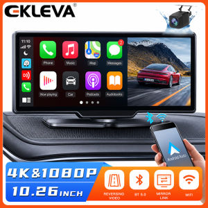 EKLEVA 10.26" 4K Car DVR Wireless CarPlay Android Auto WiFi AUX Dash Cam FM Rearview Camera Video Recorder Dashboard