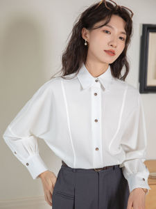 เสื้อเชิ้ตแขนยาวสีขาวสไตล์ฝรั่งเศสสำหรับผู้หญิง ฤดูใบไม้ผลิและฤดูใบไม้ร่วง 2025 ใหม่ สายเดี่ยว แขนยาว ปกโปโล เสื้อผ้าทำงาน