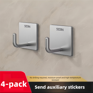 Heavy Duty Adhesive Towel Hook Stainless Steel Adhesive Hook Hanging Bathroom Kitchen Storage Holder Sticky Hooks Silver Hanger