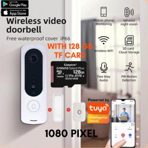 Thams Shopfordable Two Way Talk Video Camera Doorbell Wireless WIFI  Camera Clear 1080P IP66 Water Proof Smart Night Vision Wireless Intercom Door Hole Smart Phone Remote Control 135° Wide Angle  with Rechargeable Long Lasting Batteries