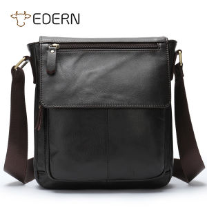 EDERN Retro Genuine Leather Mens Shoulder Bag Business Casual Messenger Bag Flip Cover Cowhide Crossbody Bag Large Capacity Sling Bag Men