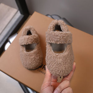 Children Fur Shoes 2024 Winter Kids Warm Plush Shoes For Girl Flat Loafers Moccasins Girls Casual Shoes Khaki Beige