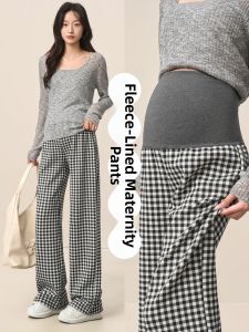 Mom Jane | Maternity Checkered Wide-leg Thicken Pants
