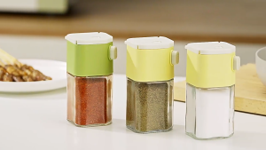 0.5g Press Salt Bottle Dual-use Spice Sugar Pepper Glass Container 定量盐罐 2025厨房定量两用罐密封防潮 盐罐 味精盐糖五香粉胡椒粉调味瓶