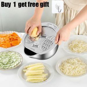 304 Stainless Steel Multi-function Vegetable Cutter Hand-Rubbing Potatoes Shredding and Peeling Kitchen Household Fruit Vegetable Storage Drain Basket