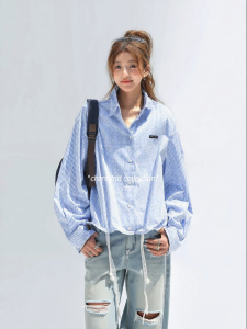 CHANT2nd | Stylish Korean Style Blue Check Womens Autumn Lightweight Slim-fit Versatile Shirt
